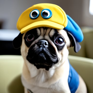 Go blue gopher as a pug dog with LIVI PPLS written on her hat.