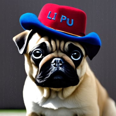 Go blue gopher as a pug dog with LIVI PPLS written on her hat.