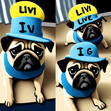 Go Blue Gopher as a pug dog with LIVI PPLS written on her hat.