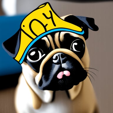 Go Blue Gopher as a pug dog with LIVI PPLS written on her hat.