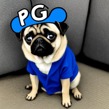 Go Blue Gopher as a pug dog with LIVI PPLS written on her hat.