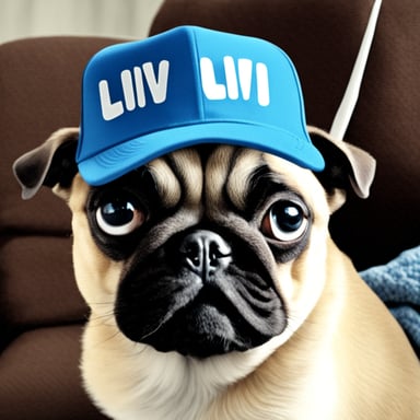 Go Blue Gopher as a pug dog with LIVI PPLS written on her hat.
