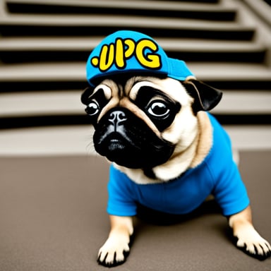 Go Blue Gopher as a pug dog with LIVI PPLS written on her hat.
