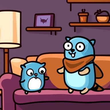 Go Blue Gopher sitting on the couch next to a cat.