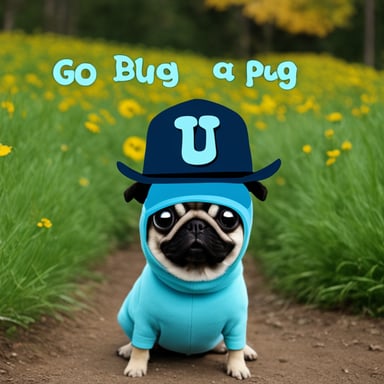 Go Blue Gopher as a pug dog with LIVI PPLS written on his hat.
