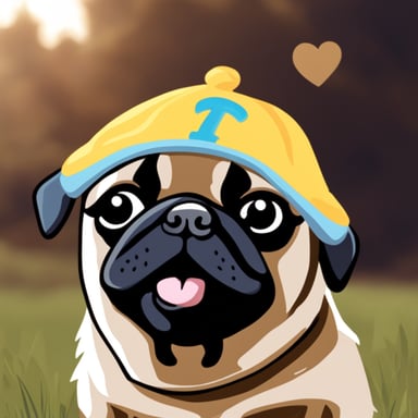 Go Blue Gopher as a pug dog with LIVI PPLS written on her hat.