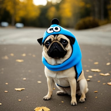 Go Blue Gopher as a pug dog with LIVI PPLS written on her hat.