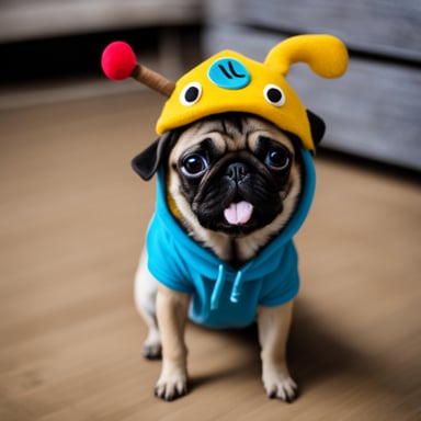 Go Blue Gopher as a pug dog with LIVI PPLS written on her hat.