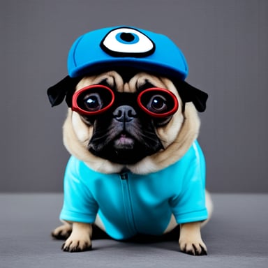 Go Blue Gopher as a pug dog with LIVI PPLS written on her hat.