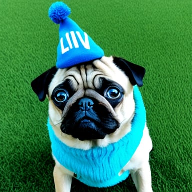 Go Blue Gopher as a pug dog with LIVI PPLS written on her hat.