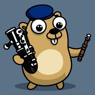Happy Go Blue Gopher with a bagpipe in 2D.