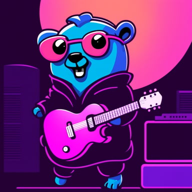 Go Blue Gopher in synthwave style