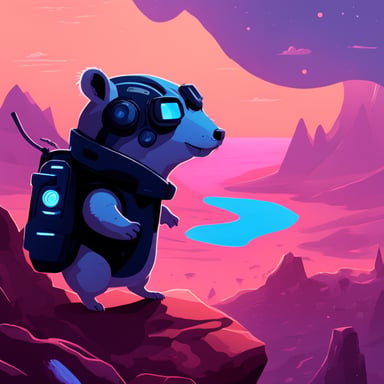 Cyberpunk Go Blue Gopher explores a futuristic landscape.