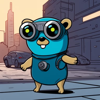Futuristic Go Blue Gopher as a cyborg.
