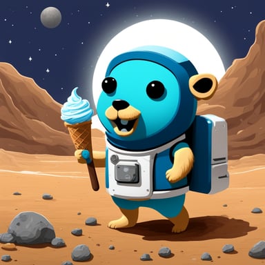 Go Blue Gopher eating ice cream on Mars.