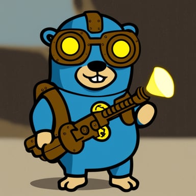 Go Blue Gopher wearing a Fallout game suit.