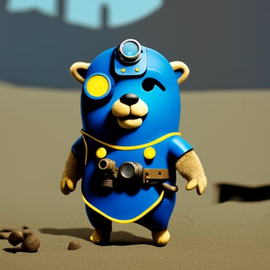 Go Blue Gopher wearing a Fallout game suit.