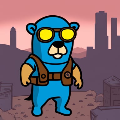 Go Blue Gopher wearing a Fallout game suit.