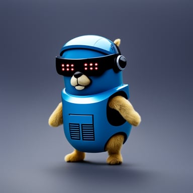 Go Blue Gopher wearing a RoboCop helmet with lights.