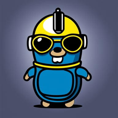 Go Blue Gopher wearing a RoboCop helmet with lights.