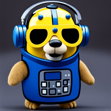 Go Blue Gopher wearing a RoboCop helmet with lights.
