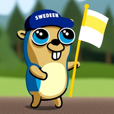 A go blue gopher holding a flag from Sweden.