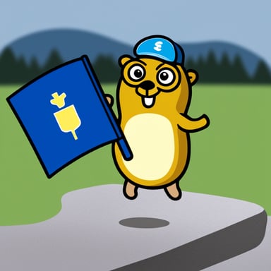 A go blue gopher holding a flag from Sweden.