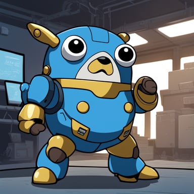 Anime mecha featuring Go Blue Gopher.