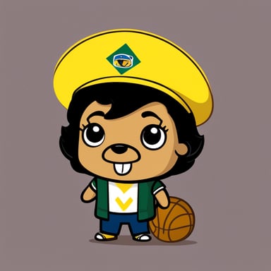 Create a character with the Brazilian football team shirt, black hair, and reminiscent of a Funko: meet Go Blue Gopher.