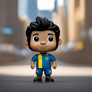 Create a character with the Brazilian football team shirt, black hair, and reminiscent of a Funko: meet Go Blue Gopher.