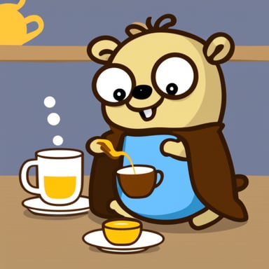 Go Blue Gopher pouring tea