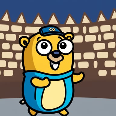 Go Blue Gopher on stage, doing stand-up comedy.