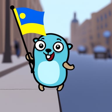 Go Blue Gopher holding Ukrainian flag
