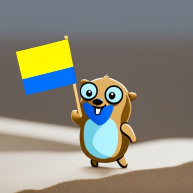 Go Blue Gopher holding Ukrainian flag
