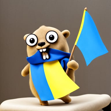 Go Blue Gopher holding Ukrainian flag.