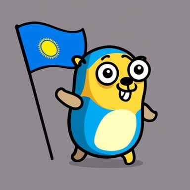 Go Blue Gopher holding Ukrainian flag.