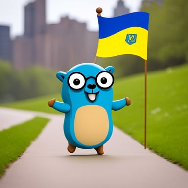 Go Blue Gopher holding Ukrainian flag.