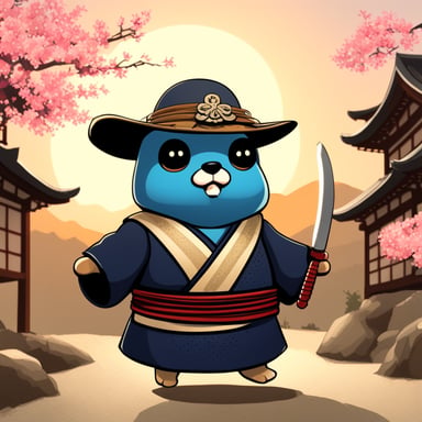 Go Blue Gopher as a realistic gopher with a samurai outfit in Japan's Edo period.