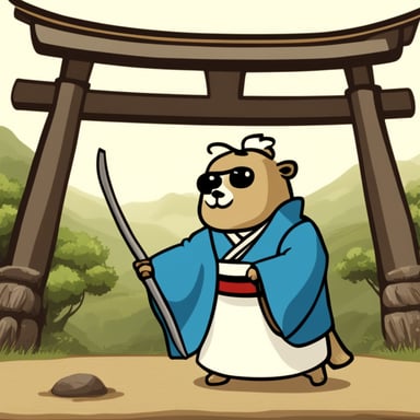 Go Blue Gopher as a realistic gopher with a samurai outfit in Japan's Edo period.