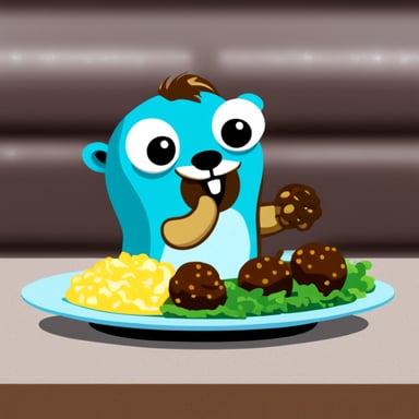 Go Blue Gopher eating Swedish meatballs.