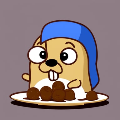 Go Blue Gopher eating Swedish meatballs.