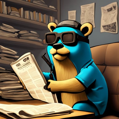 Go Blue Gopher read a newspaper and looked for a job at home, imagining it in a cyberpunk style.