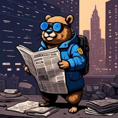 Go Blue Gopher read a newspaper and looked for a job at home, imagining it in a cyberpunk style.