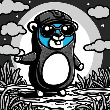 Go Blue Gopher as Max Pain style in a black-and-white picture.