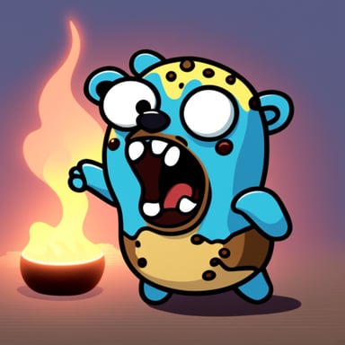 Happy Go Blue Gopher looking like a zombie.
