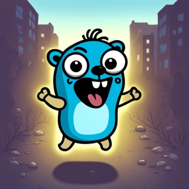 Happy Go Blue Gopher looking like a zombie.