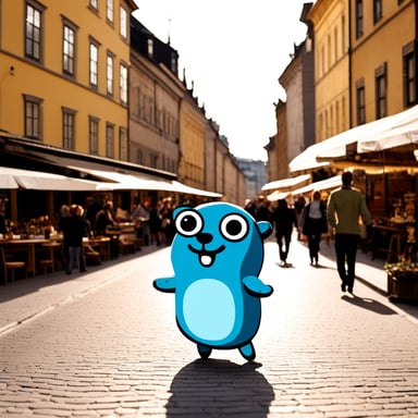 Happy Go Blue Gopher in Gamla Stan