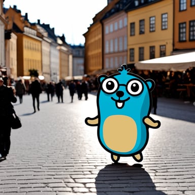 Happy Go Blue Gopher in Gamla Stan