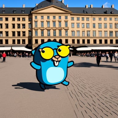 Go blue gopher as happy blue gopher in Stockholm.