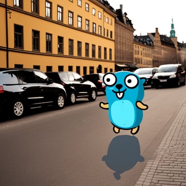 Go blue gopher as happy blue gopher in Stockholm.